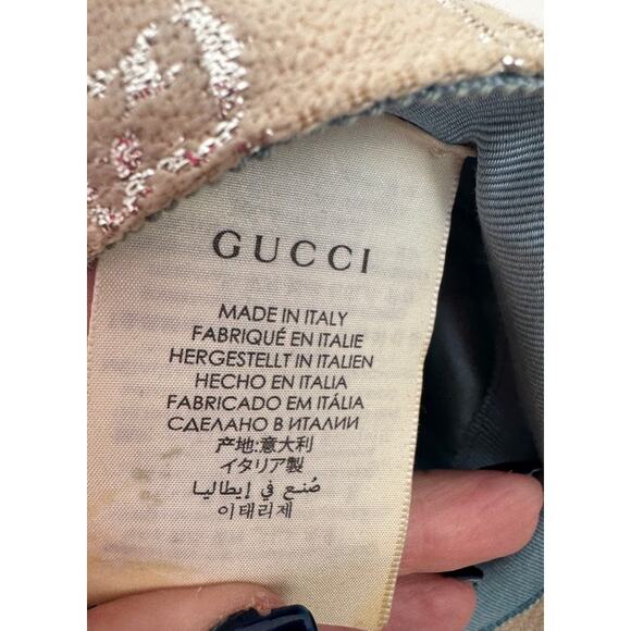 Women\'s Gucci Gardenia Silver Canvas Lame GG Monogram Rush Baseball Hat